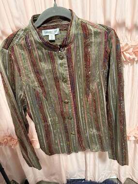 Coldwater Creek Celebration Stripe Metallic Button-Up Jacket PS